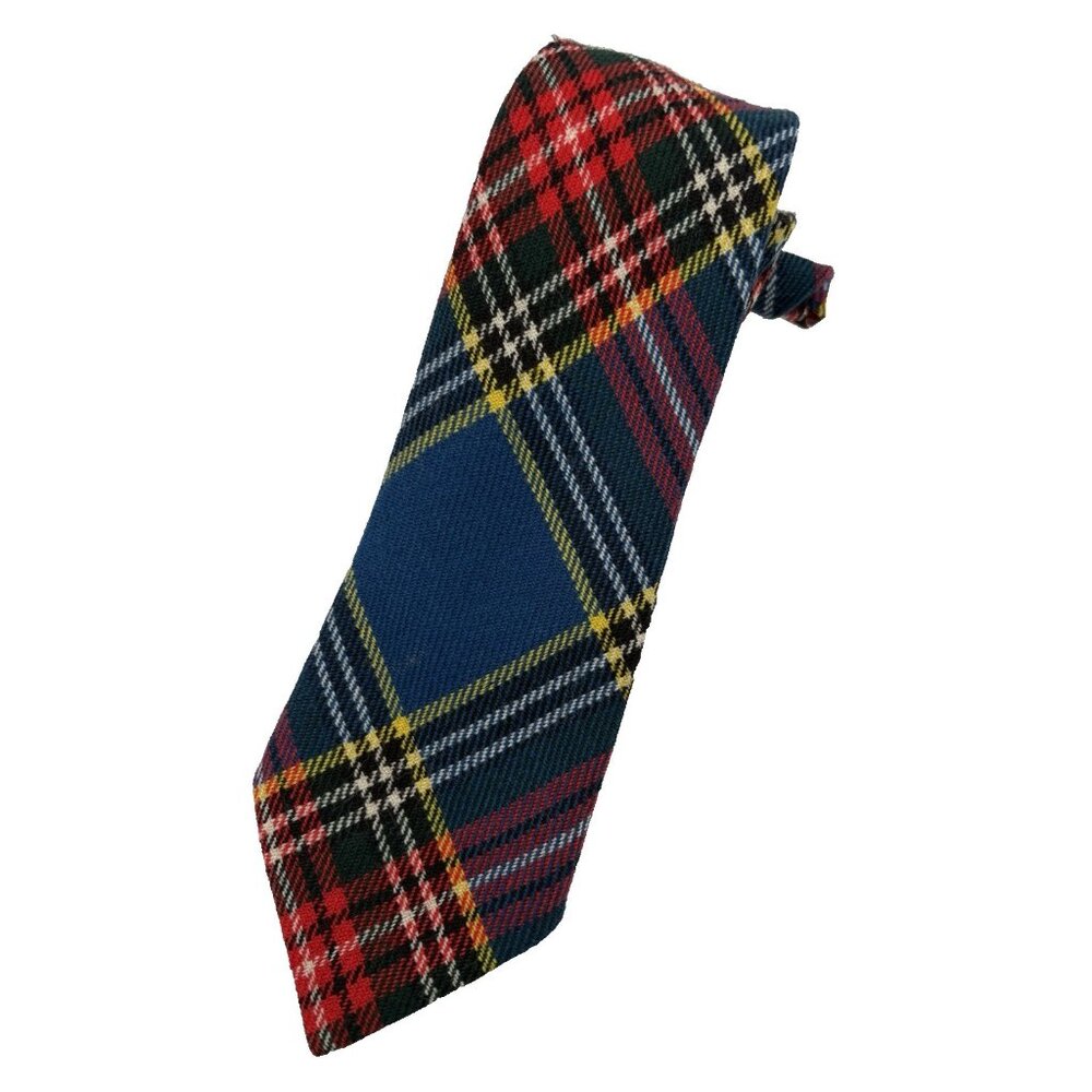 Vtg Lochcarron 100% Wool Neck Tie Red Blue Yellow Striped Scotland Luxury GUC